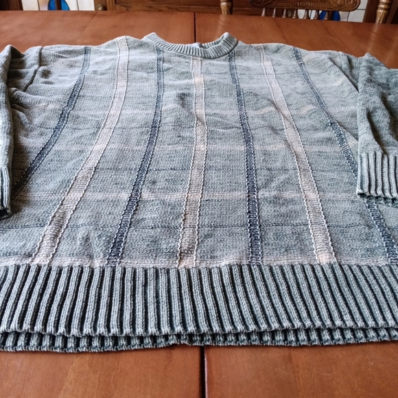 Vtg 90s Geoffrey Beene Plaid Green Sweater Crewneck Mens L Grandpa 100% Cotton - Picture 2 of 7